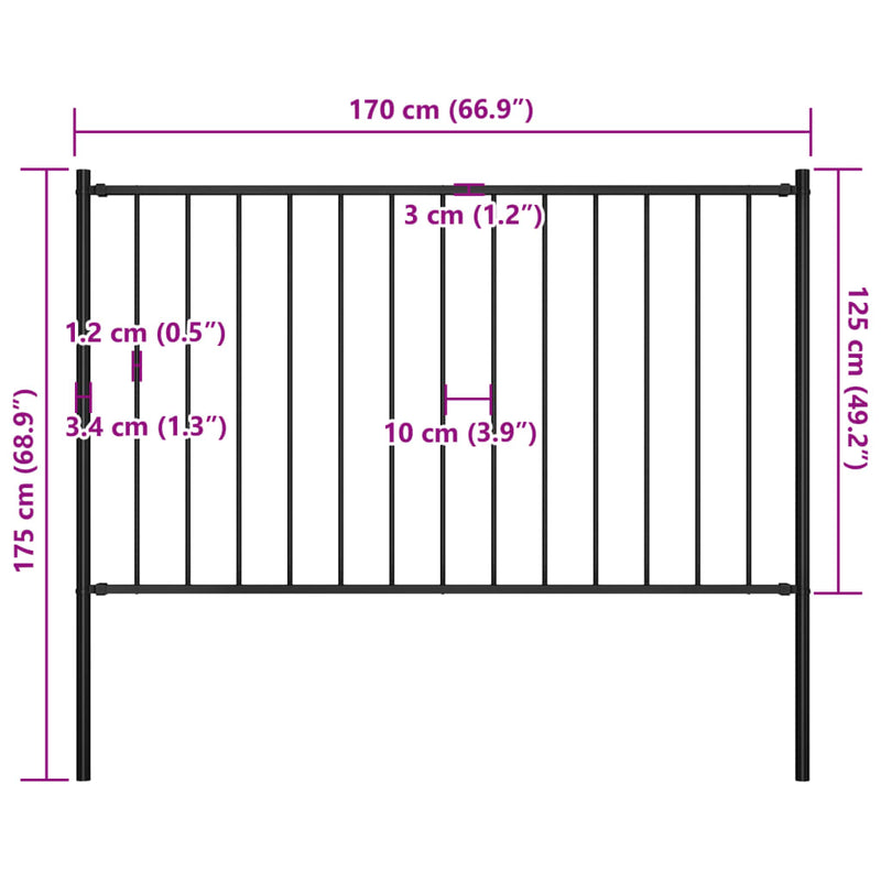 vidaXL Fence Panel with Posts Powder-coated Steel 1.81x1.25 m Black