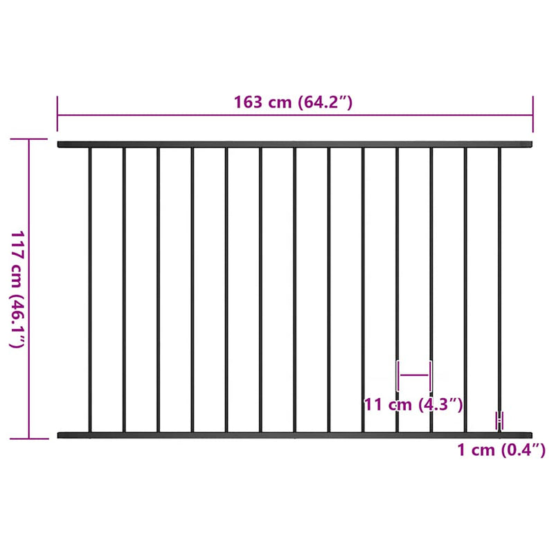 vidaXL Fence Panel Powder-coated Steel 1.63x1.25 m Black