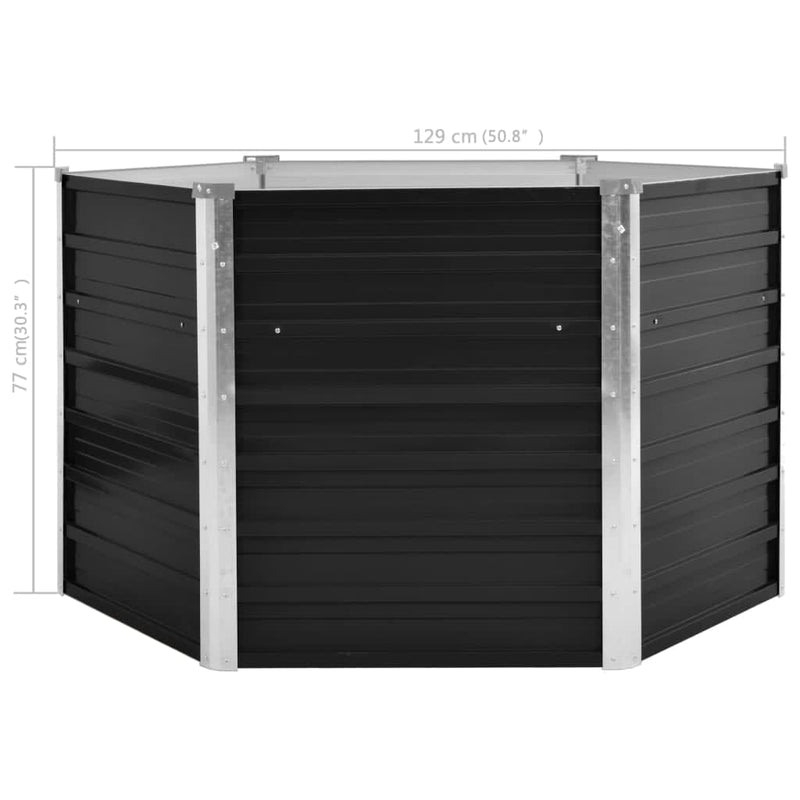 vidaXL Garden Raised Bed Anthracite 129x129x77 cm Galvanised Steel