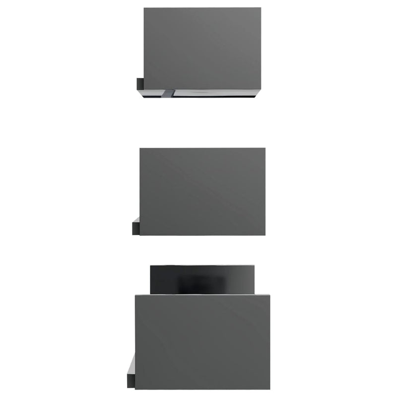 vidaXL Wall Display Shelf 3 pcs High Gloss Grey Engineered Wood