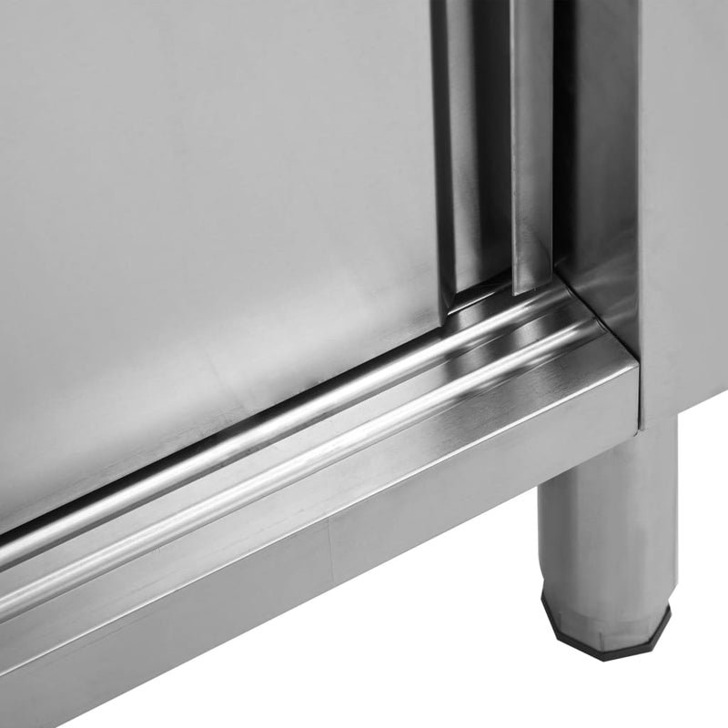 vidaXL Work Table with Sliding Doors 100x50x(95-97) cm Stainless Steel