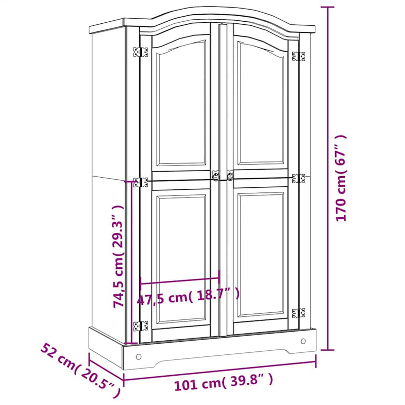 vidaXL Wardrobe Mexican Pine Corona Range 2 Doors White