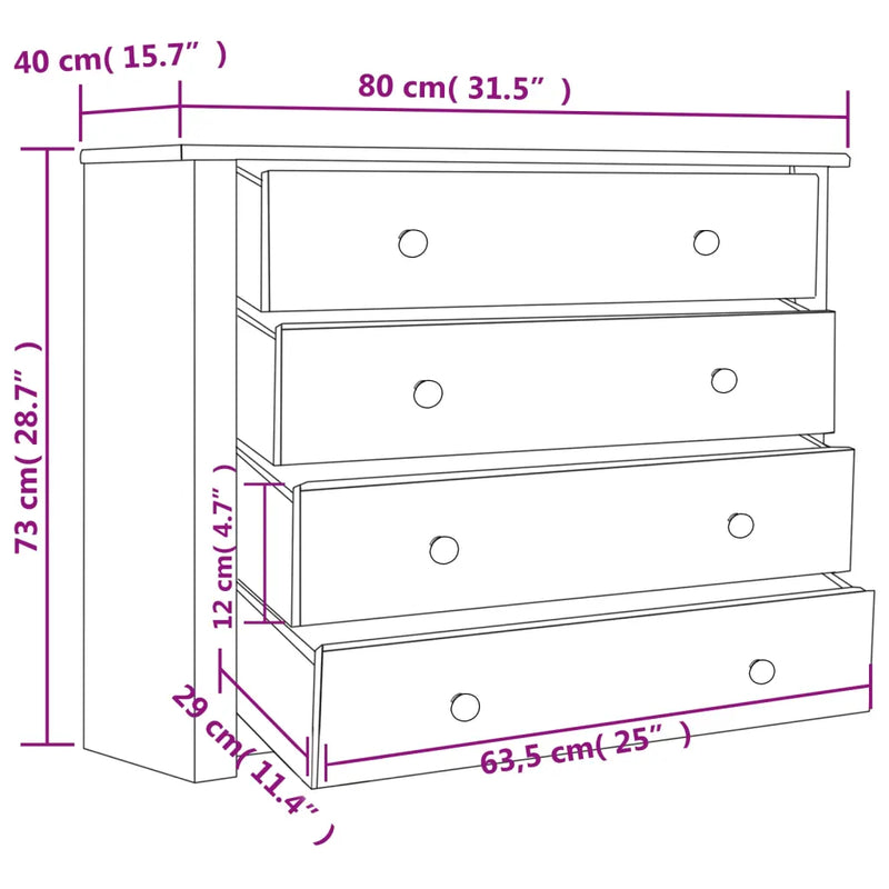 Side Cabinet 80x40x73 cm Pine Panama Range