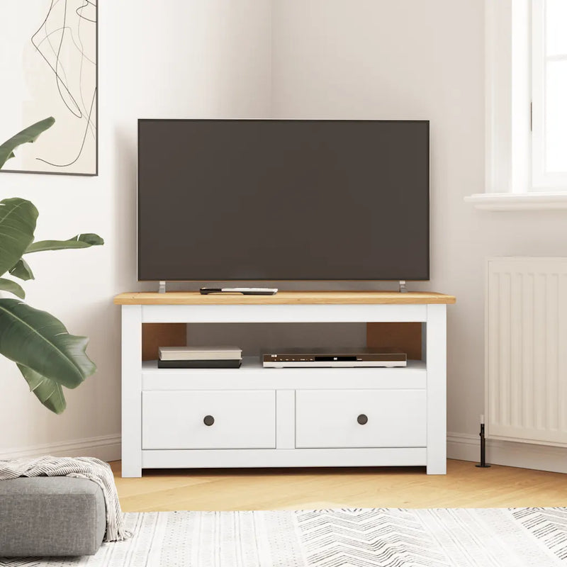 Corner TV Cabinet White 93x49x49 cm Solid Pine Panama Range