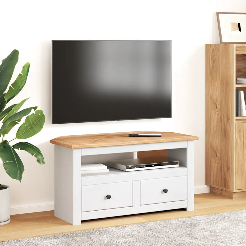 Corner TV Cabinet White 93x49x49 cm Solid Pine Panama Range