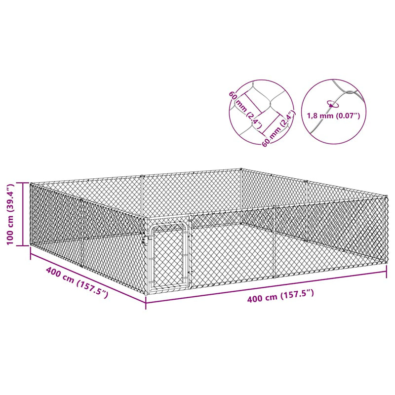 vidaXL Outdoor Dog Kennel Galvanised Steel 4x4x1 m