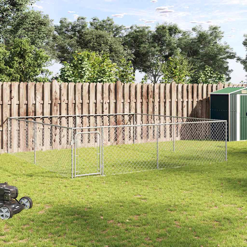 vidaXL Outdoor Dog Kennel Galvanised Steel 4x4x1 m