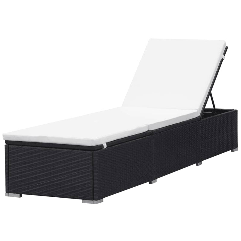 vidaXL Sun Loungers with Cushions 2 pcs Poly Rattan Black