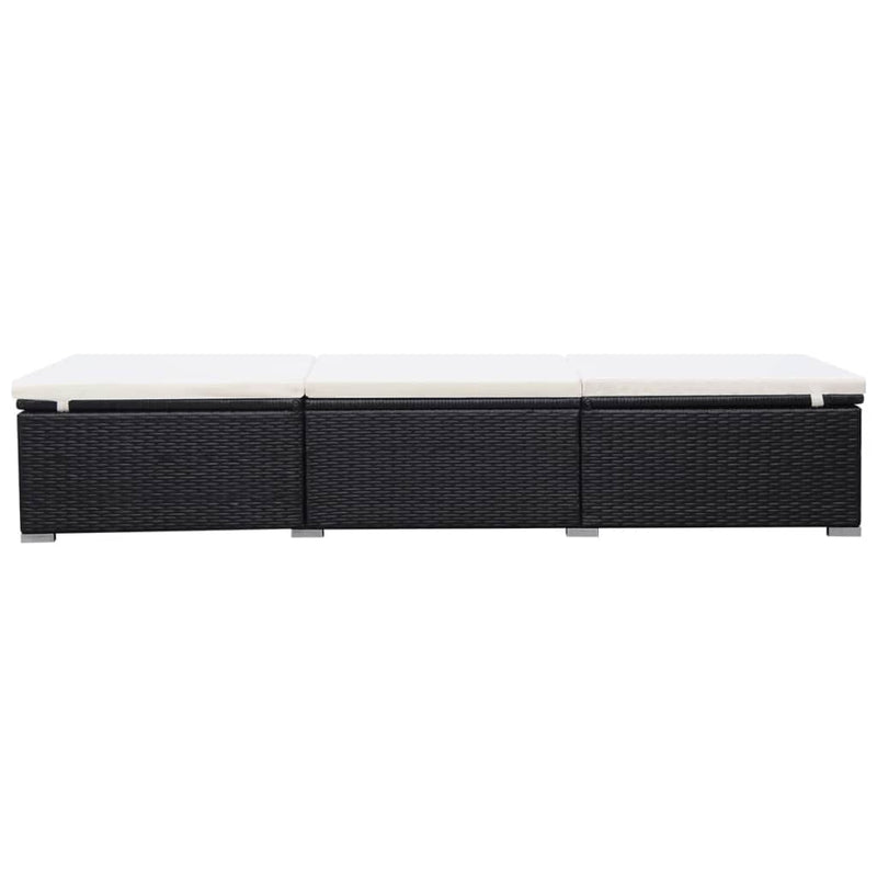 vidaXL Sun Loungers with Cushions 2 pcs Poly Rattan Black
