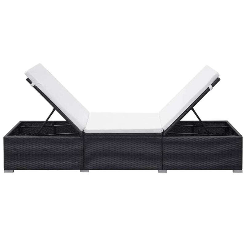 vidaXL Sun Loungers with Cushions 2 pcs Poly Rattan Black