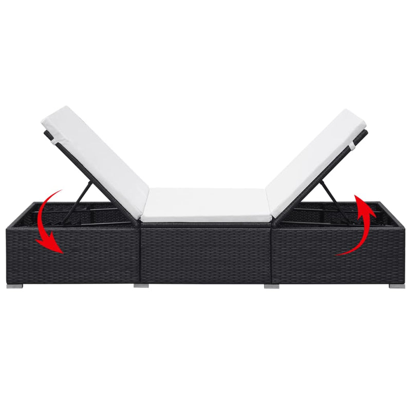 vidaXL Sun Loungers with Cushions 2 pcs Poly Rattan Black