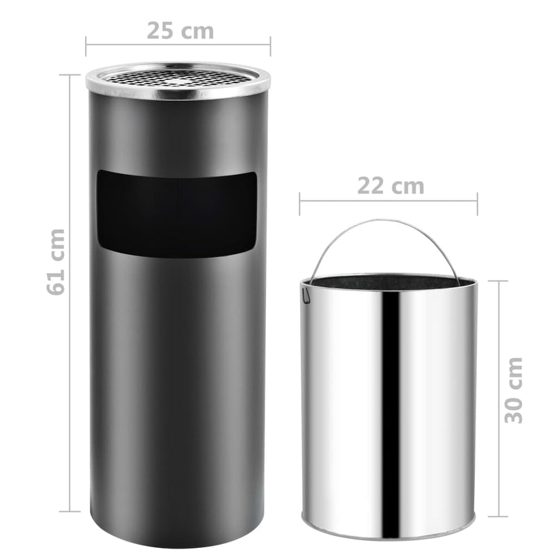 vidaXL Ashtray Dustbin Hotel 30 L Steel Grey