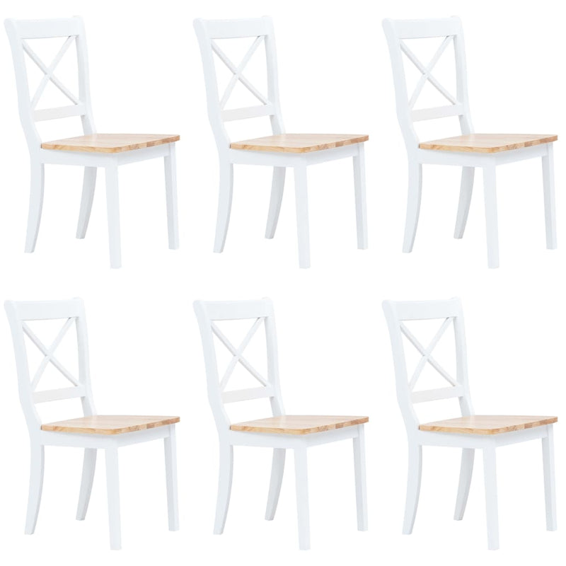 vidaXL Dining Chairs 6 pcs White and Light Wood Solid Rubber Wood