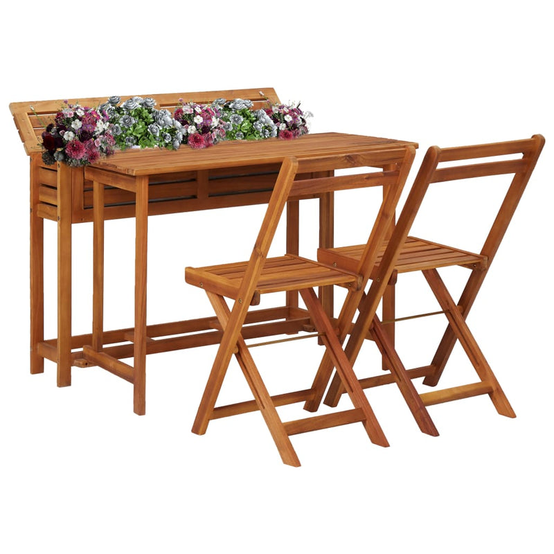 Garden Planter Table with 2 Bistro Chairs Solid Acacia Wood