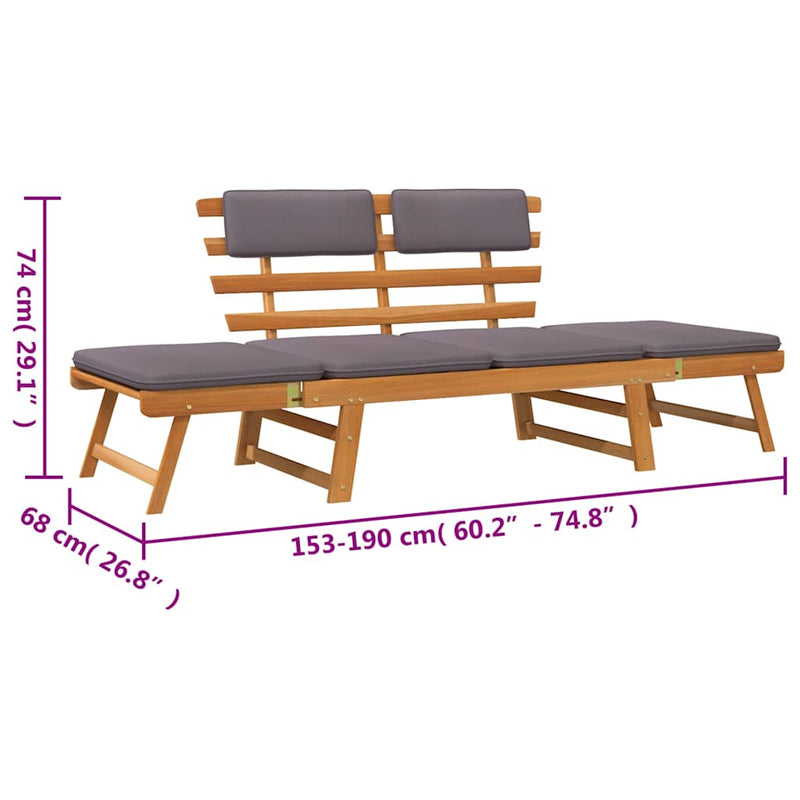 vidaXL 2-in-1 Garden Daybed with Cushion 190 cm Solid Acacia Wood
