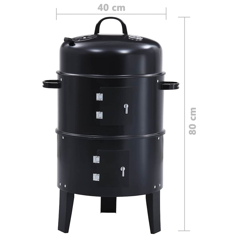 3-in-1 Charcoal Smoker BBQ Grill 40x80 cm