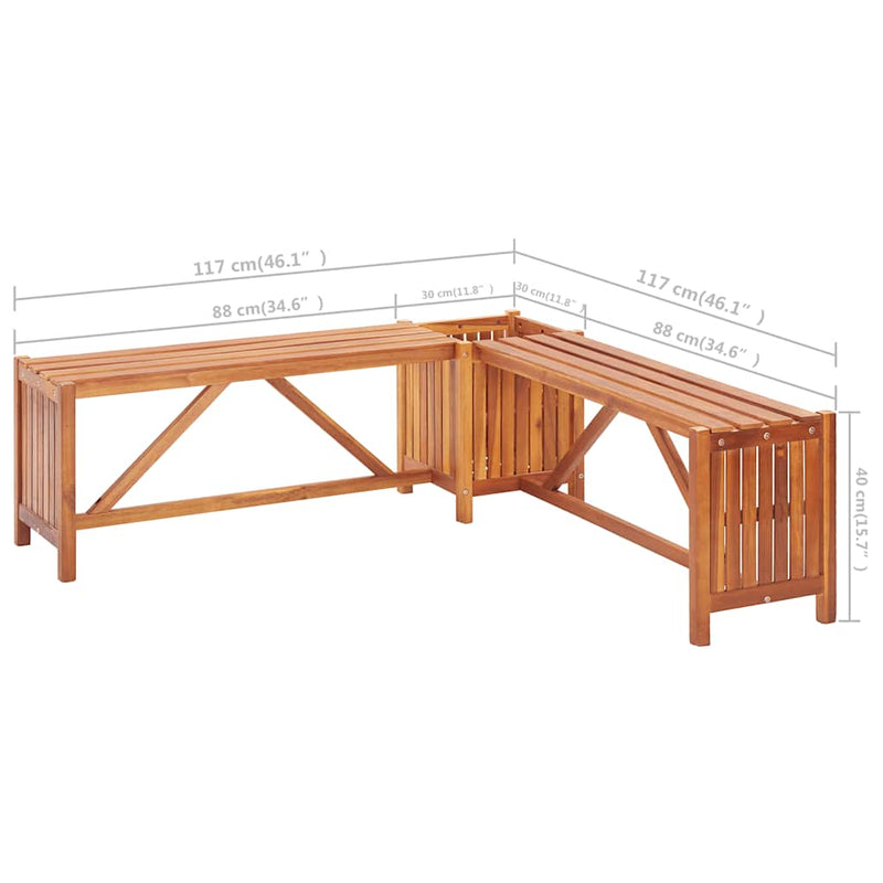 vidaXL Garden Corner Bench with Planter 117x117x40 cm Solid Acacia Wood