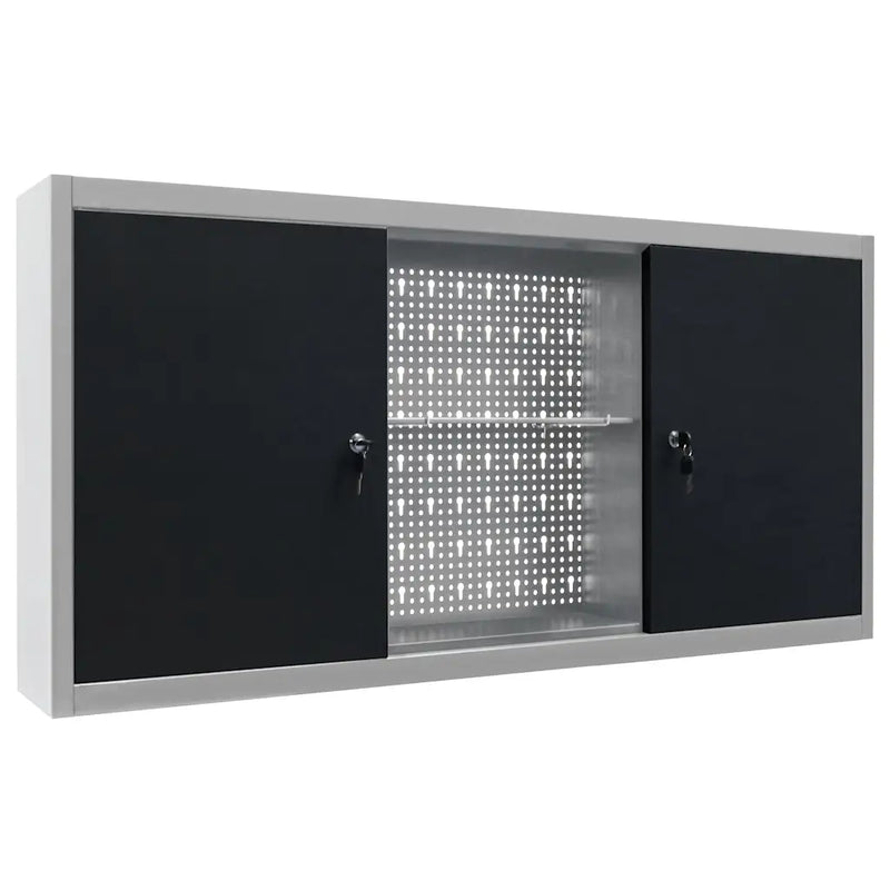 Wall Mounted Tool Cabinet Industrial Style Metal Grey and Black
