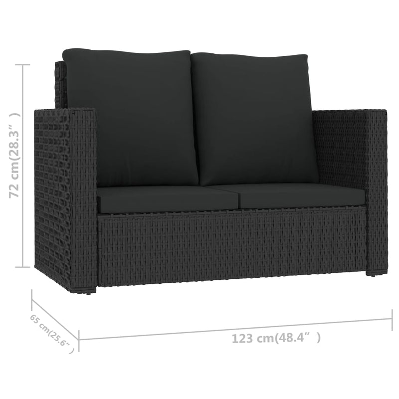 vidaXL 2 Piece Garden Lounge Set with Cushions Poly Rattan Black