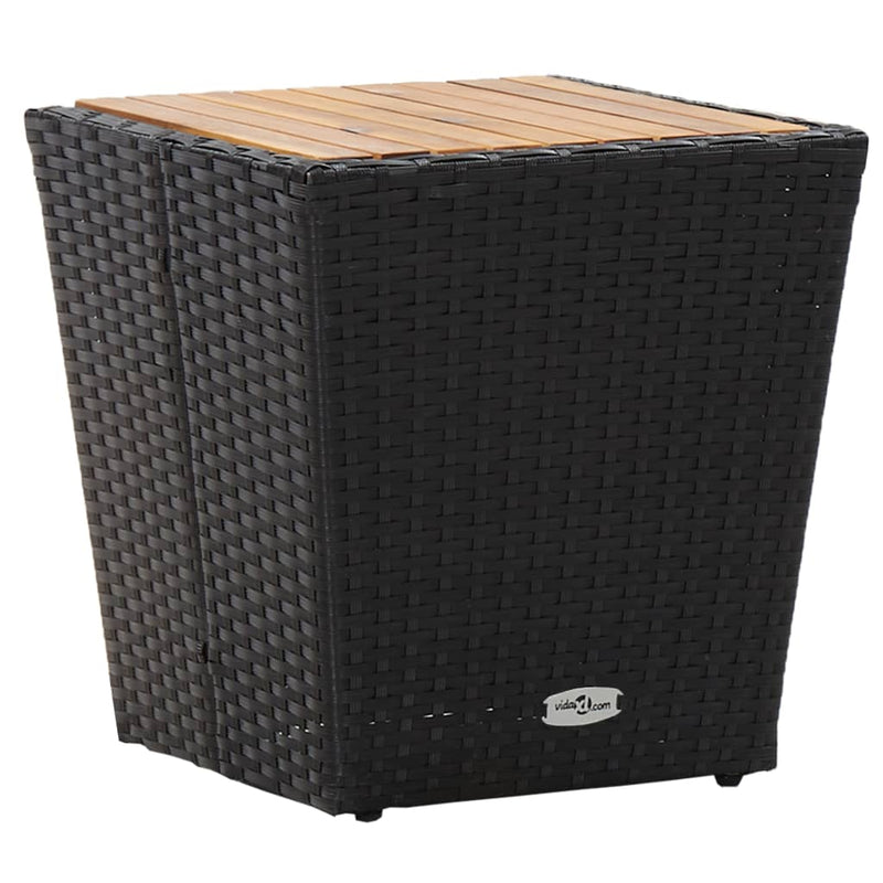 vidaXL Tea Table Black 41.5x41.5x43 cm Poly Rattan and Solid Acacia Wood