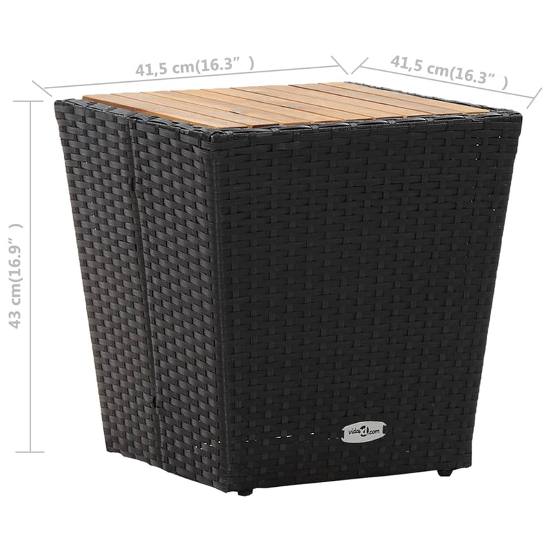 vidaXL Tea Table Black 41.5x41.5x43 cm Poly Rattan and Solid Acacia Wood