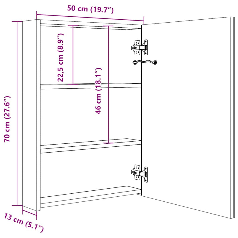 vidaXL LED Bathroom Mirror Cabinet 50x13x70 cm