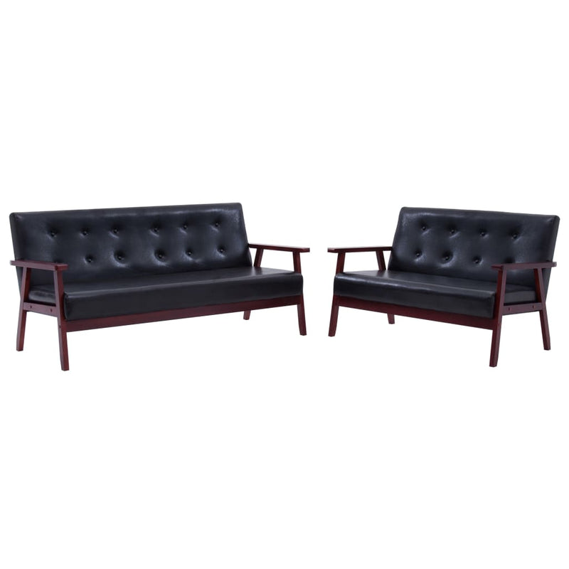 Sofa Set 2 Piece Black Faux Leather