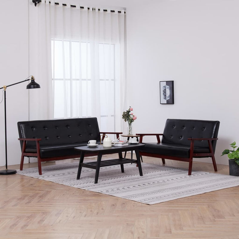 Sofa Set 2 Piece Black Faux Leather