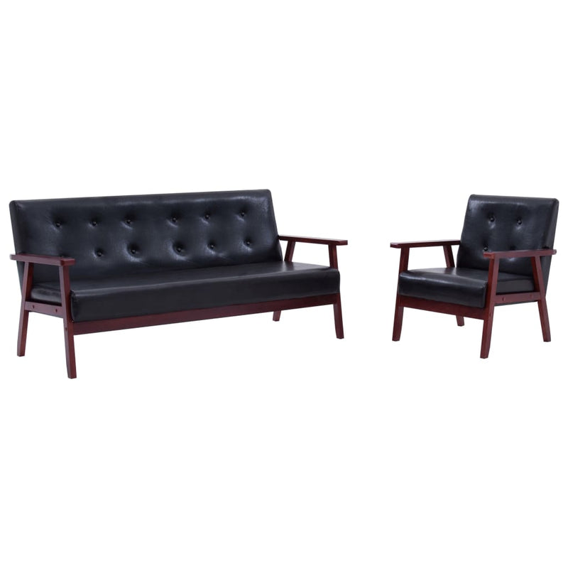 Sofa Set 2 Piece Black Faux Leather