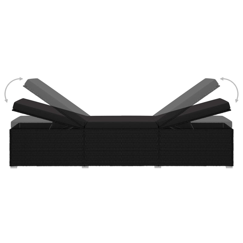 vidaXL Sun Lounger with Cushion and Tea Table Poly Rattan Black