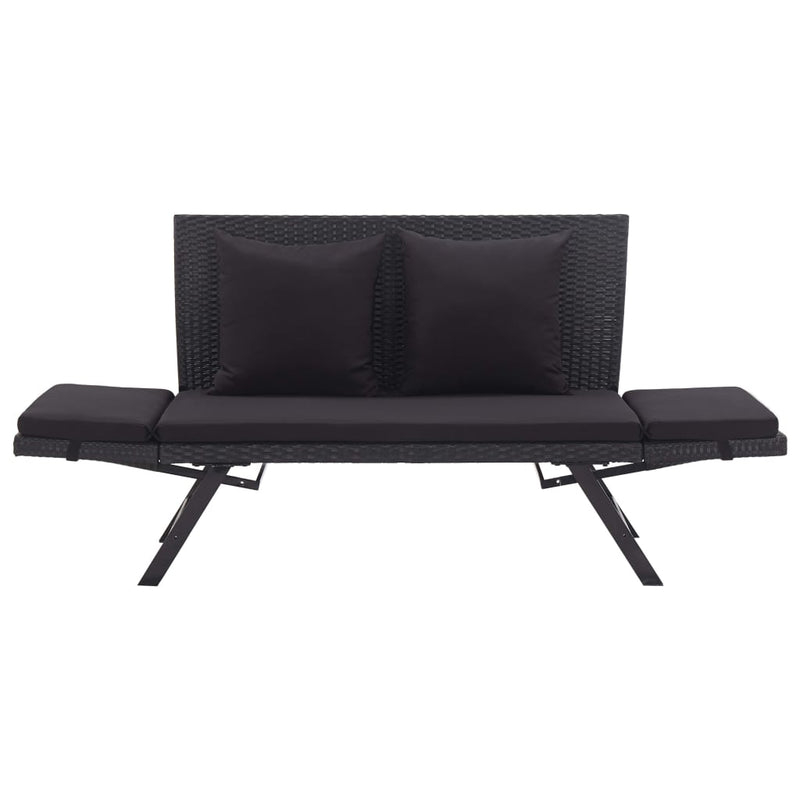 vidaXL Garden Bench with Cushions 176 cm Black Poly Rattan