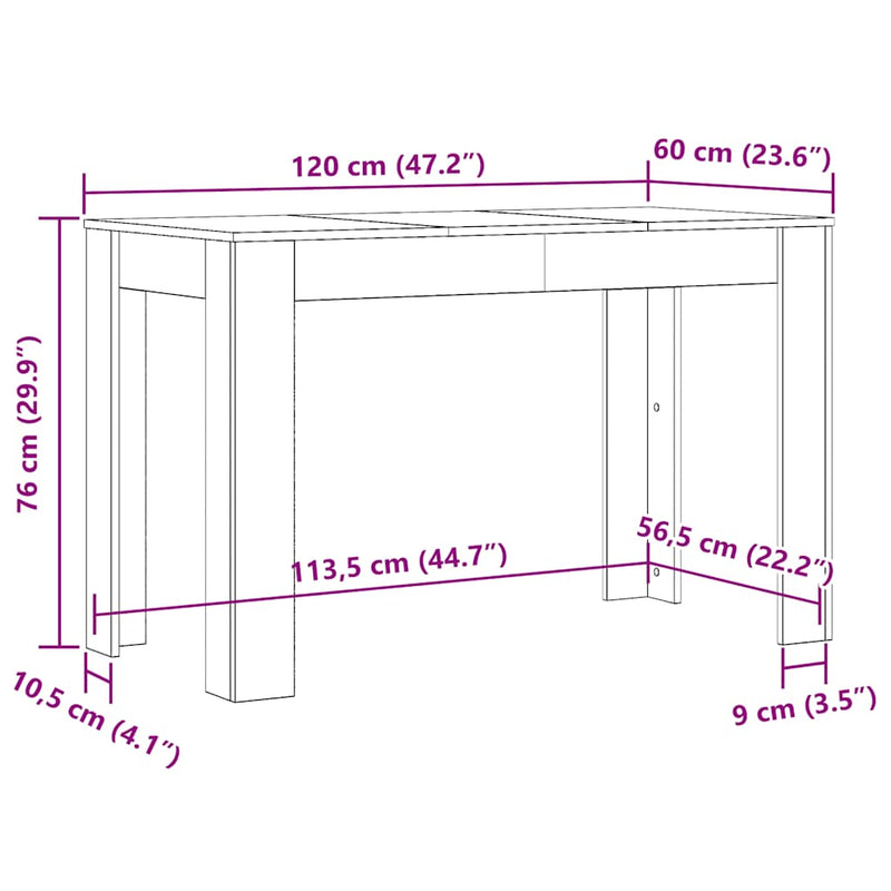 Dining Table White 120x60x76 cm Engineered Wood