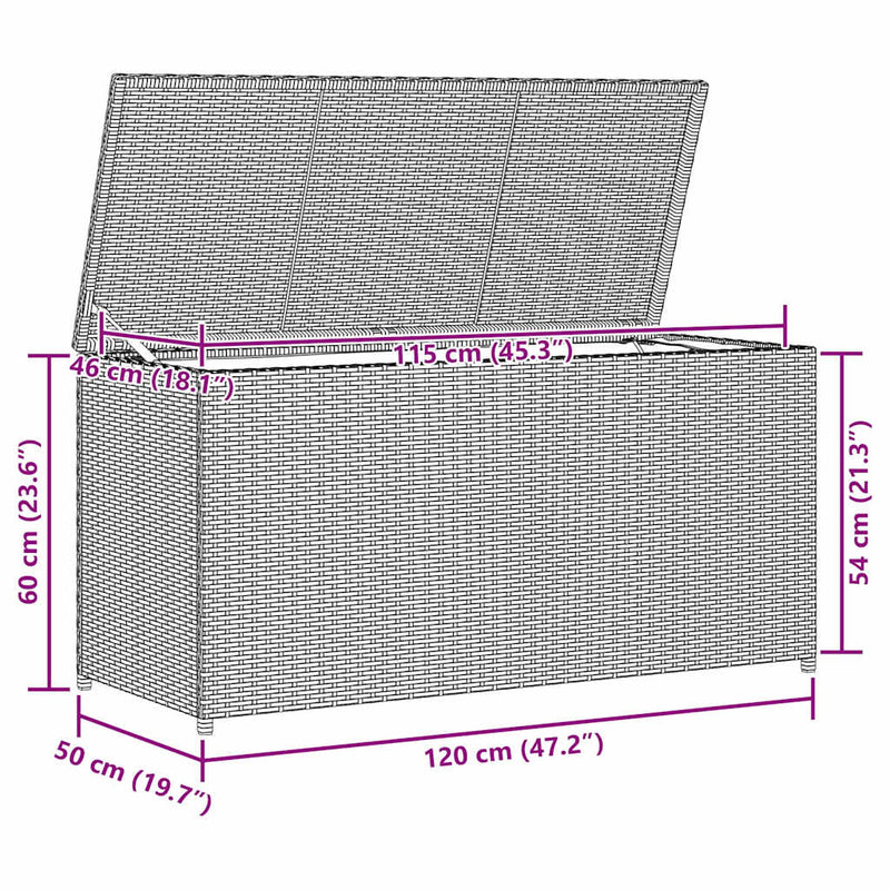 vidaXL Garden Storage Box Grey 120x50x60 cm Poly Rattan