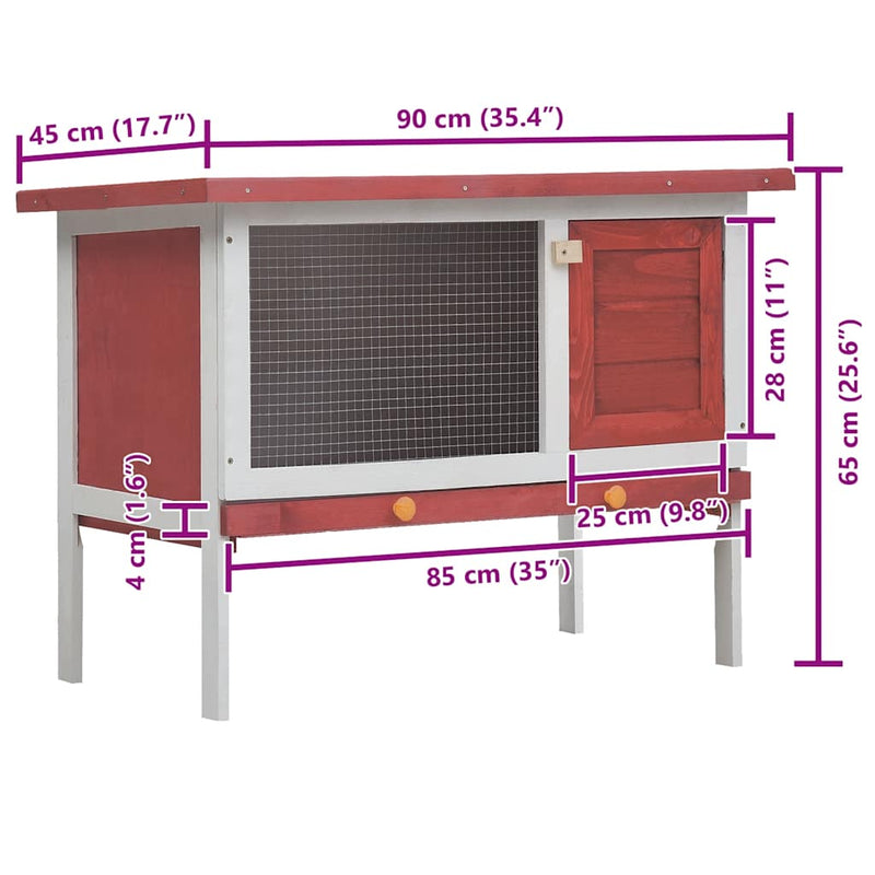 vidaXL Outdoor Rabbit Hutch 1 Layer Red Wood
