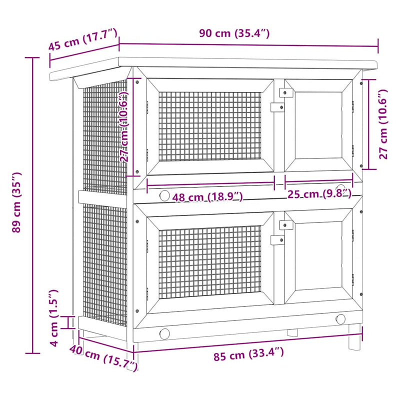 vidaXL Outdoor Rabbit Hutch 4 Doors Red Wood