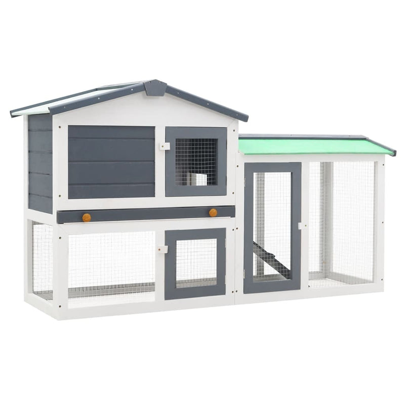 vidaXL Outdoor Large Rabbit Hutch Grey and White 145x45x84 cm Wood