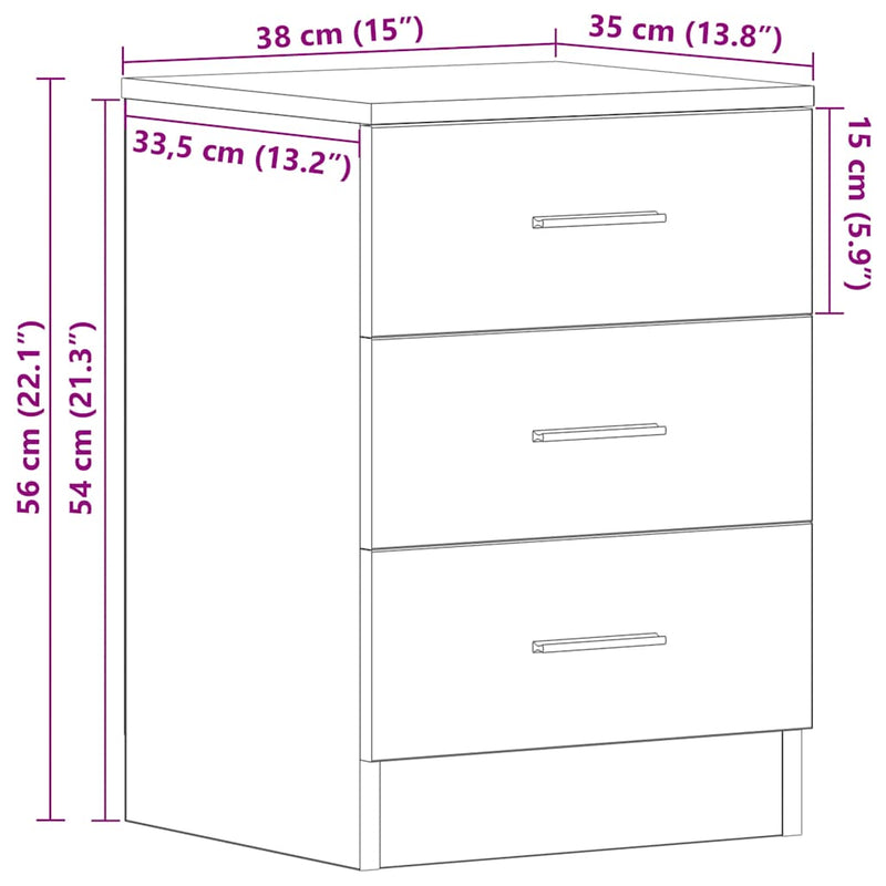 Bedside Cabinet Black 38x35x56 cm Engineered Wood