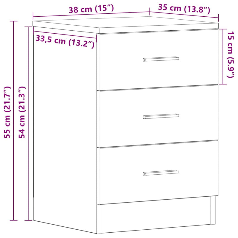 vidaXL Bedside Cabinet Black 38x35x56 cm Engineered Wood