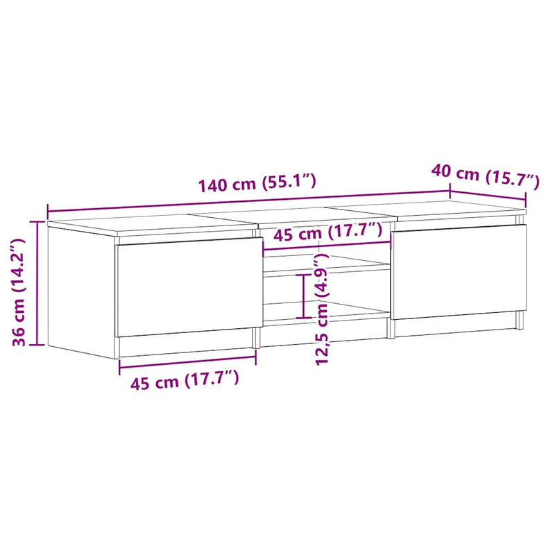 vidaXL TV Cabinet Concrete Grey 140x40x35.5 cm Engineered Wood