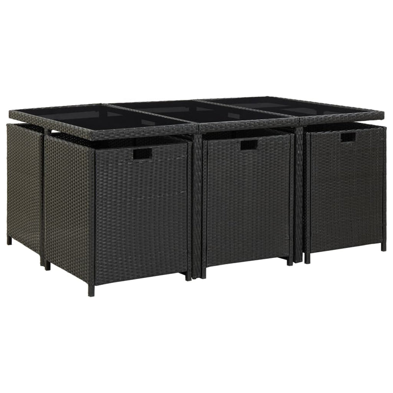 vidaXL 11 Piece Outdoor Dining Set with Cushions Poly Rattan Black