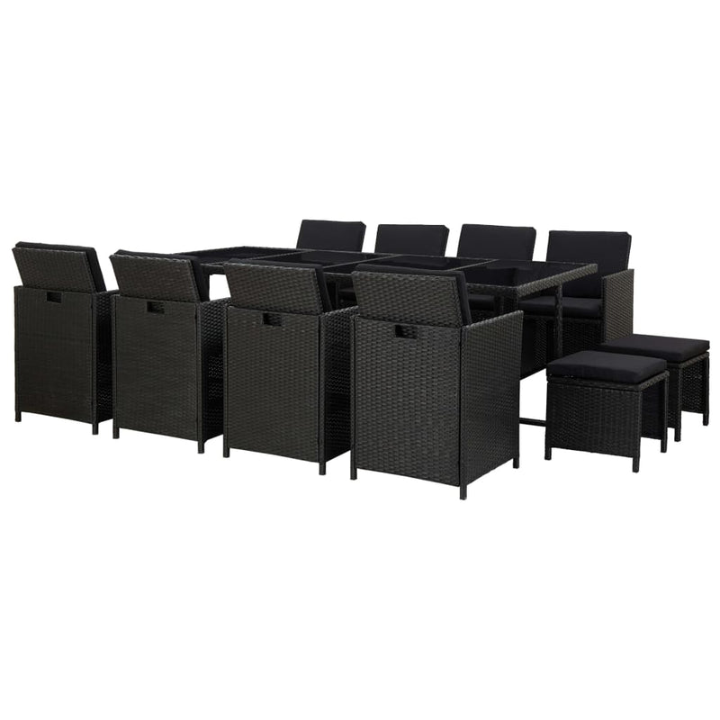 vidaXL 13 Piece Outdoor Dining Set with Cushions Poly Rattan Black