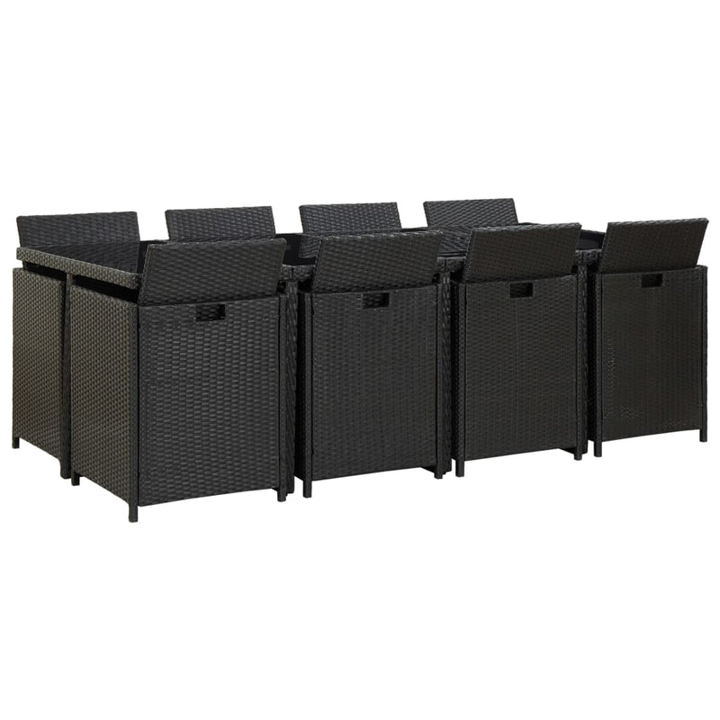 vidaXL 13 Piece Outdoor Dining Set with Cushions Poly Rattan Black