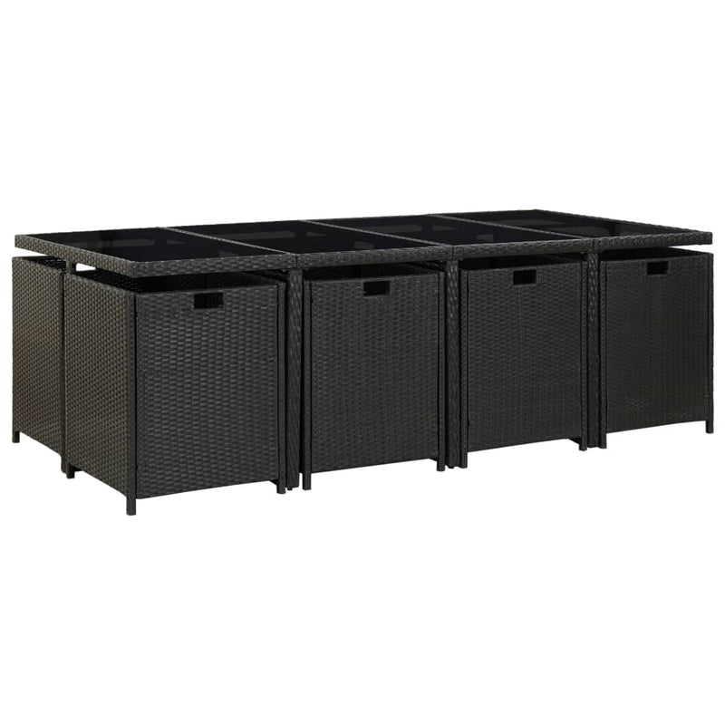 vidaXL 13 Piece Outdoor Dining Set with Cushions Poly Rattan Black
