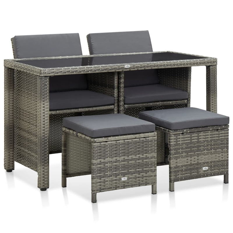 5 Piece Outdoor Dining Set with Cushions Poly Rattan Grey