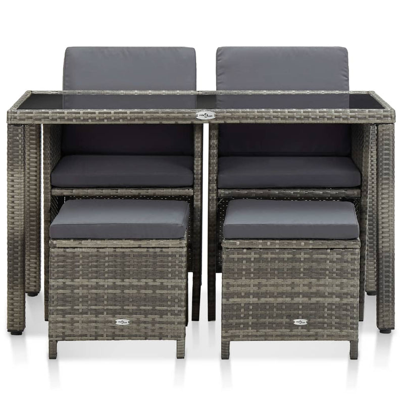 5 Piece Outdoor Dining Set with Cushions Poly Rattan Grey