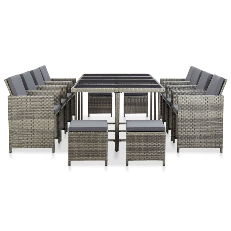vidaXL 13 Piece Outdoor Dining Set with Cushions Poly Rattan Grey