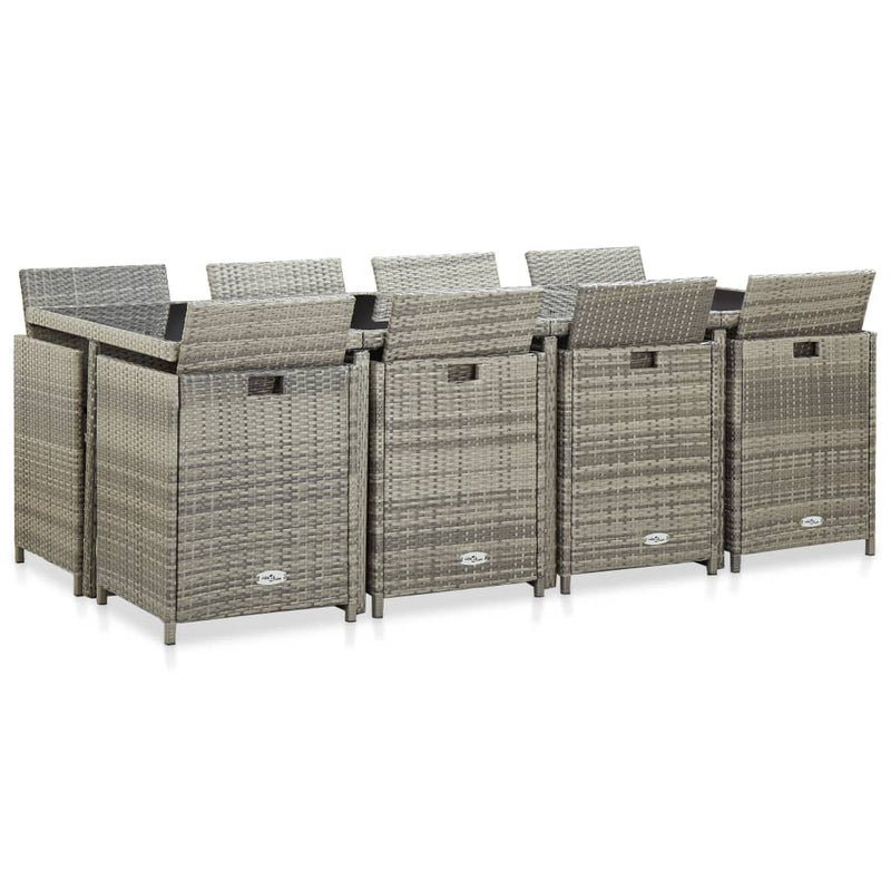 vidaXL 13 Piece Outdoor Dining Set with Cushions Poly Rattan Grey