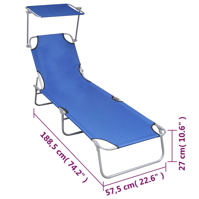 Folding Sun Lounger with Canopy Blue Aluminium