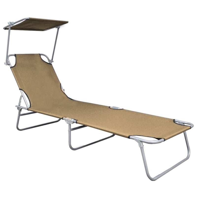 Folding Sun Lounger with Canopy Taupe Aluminium