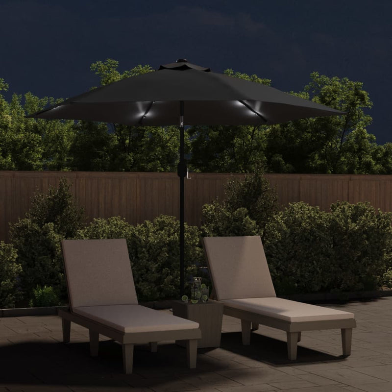 vidaXL Garden Parasol with LED Lights and Steel Pole 300 cm Black